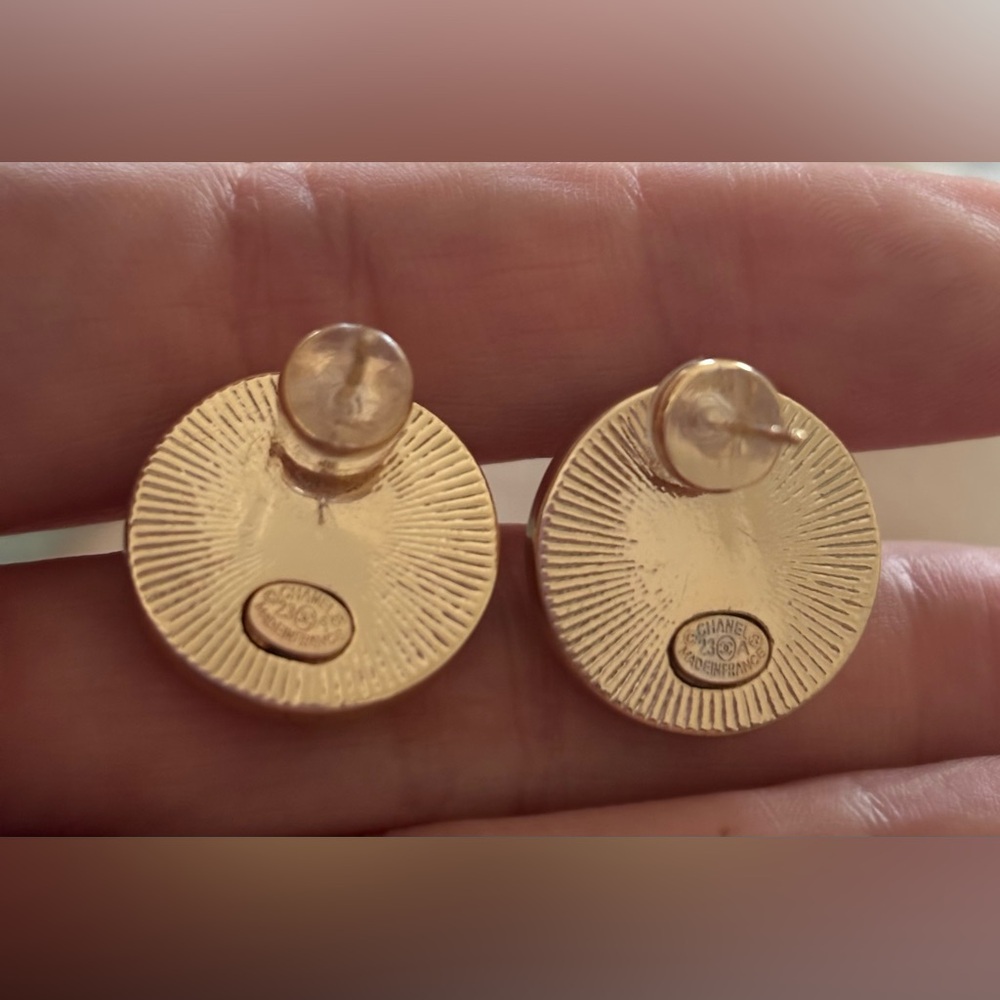 673. Upcycled Designer Gold, Faux Pearl With Crystal Embellishments Earrings - Picture 2 of 4